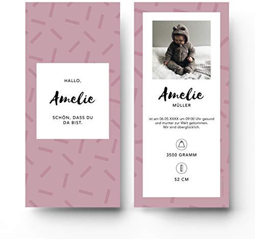 (60 x) Geburtskarten Danksagungskarten Geburt Baby Karte Dankeskarte Foto Rosa Mädchen