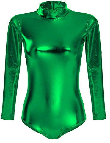IBTOM CASTLE Ballettanzug Damen Frauen Langarm Body Ballett Trikot Turnanzug Gymnastikanzug Tanzen Bodysuit Tanztraining Gymnastik Kostüm Einteiler Metallic One Piece Leotards Oberteile Dunkelgrün S