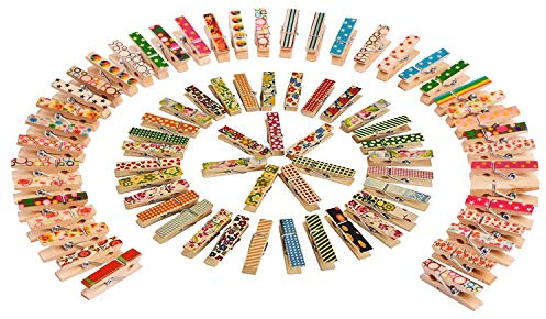 Mini Hölzerne Klemmen,Bunte Holzklammern 100 Pack Farbig Holzwäscheklammer Klein Holz Wäscheklammern für Kunst Handwerk DIY Patry Hochzeits Dekoration 7 * 35mm