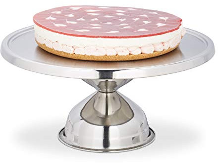 Relaxdays Soporte para Tartas, Redondo, con pie, Expositor de postres, Acero Inoxidable, 15x32,5 cm, Plateado