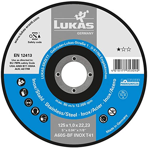 Disco de corte LUKAS T41 para acero inoxidable, 150 x 1,6 mm, recto, para amoladora angular, A46T-BF