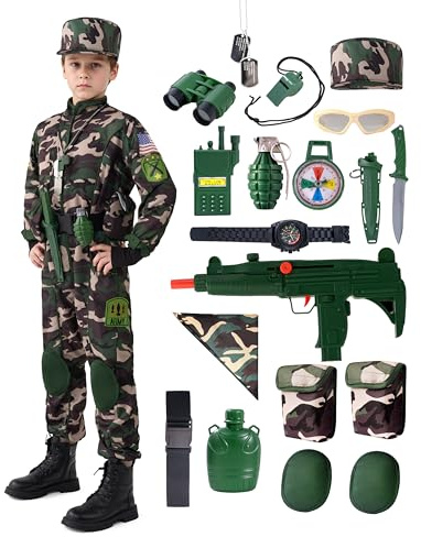 Spooktacular Creations Role-Playing, and Carnival Cosplay, Costume de soldat en camouflage pour enfants, costumes d'Halloween, jeux de rôle et Cosplay au Carnaval(Medium (8-10 yrs)