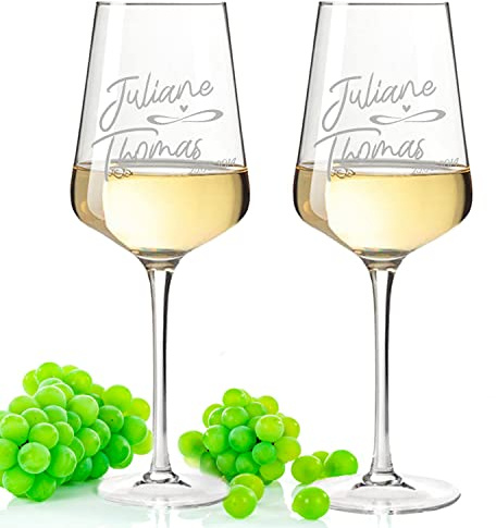 GRAVURZEILE Gravierte Leonardo Puccini Weingläser - Infinity Design - Personalisiert mit Namen & Datum - Geschenk zur Hochzeit, Verlobung & Jahrestag - Originelles Geschenk für Paare - Farbe: Puccini