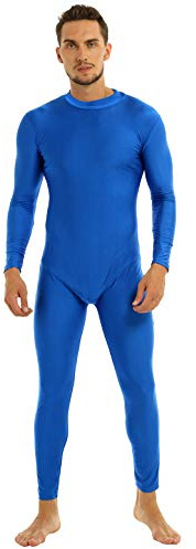 Hedmy Men's Well-Fit One Piece Mock Neck Long Sleeve Full Unitard Bodysuit Dancewear Costume Skin-Tight Catsuit Blue XL