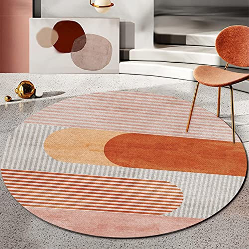 WLICWEI Traditioneller Orientteppich fusselfrei Esszimmer Eingangsbereich Foyer Wohnzimmer Schlafzimmer Teppich geometrische Streifen grau rosa ø 90 cm