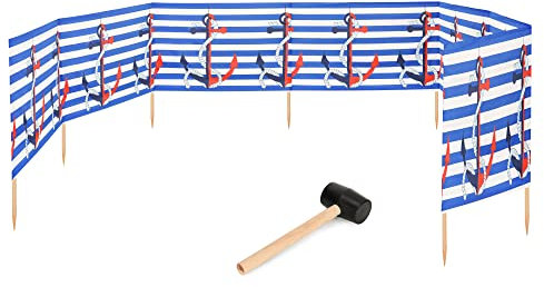 Garronda Strand Windschutz Sichtschutz 10m lang Plus Gummihammer GAEX001 (Streifen/Anker, 10 m)