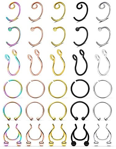 Beydodo Nasenpiercing Ring, Nasenringe Set C Form Hufeisen Fakes Septum Ring, Piercing Ring Chirurgenstahl