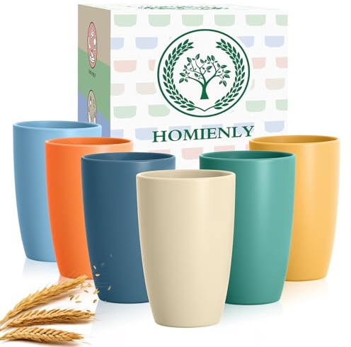 Homienly Unbreakable Plastic Cups Set Wheat Straw Cups 20 OZ Drinking Glasses Reusable Cups for Kitchen Outdoor Stackable Tumblers Water Glasses Drinking Set Freezer Dishwasher Safe (6 PCS, Multi)