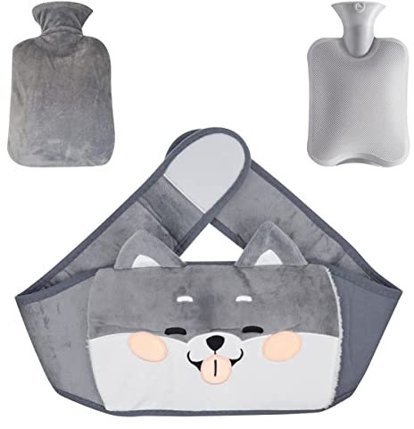 UptVin 3 En 1 Botella de Agua Caliente, 1L Goma Agua Caliente con Funda Bolsa de Agua Caliente con Funda de Felpa Suave para Aliviar el Dolor Cintura Espalda Cuello Hombros
