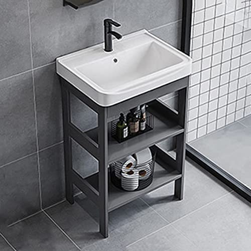 ZYFA Lavabo in Ceramica Bianco Lavatoio Lavello for Esterno e Interno Mobile Lavandino con piedistallo Supporto in Acciaio Inossidabile for ristoranti,bagni,Garage,Magazzini (Size : L43xW35xH78cm)