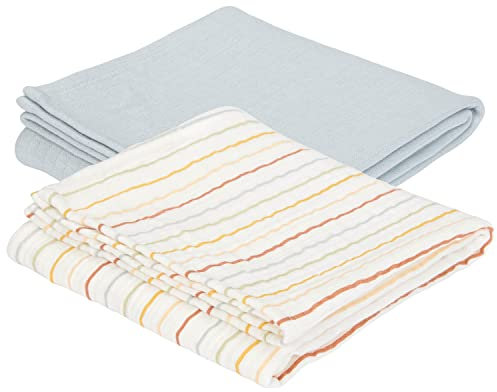 Little Dutch Mulltücher Swaddle Spucktücher Musselin 2er Set (70x70 cm) Baumwolle Vintage/Pure Soft blau - Sunny Stripes