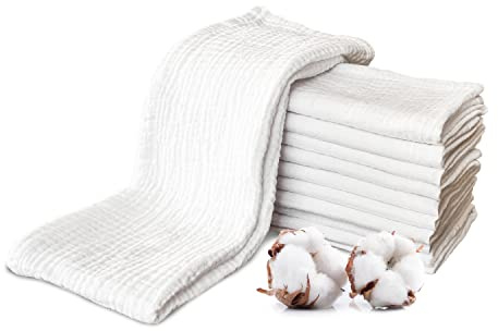 PLUMERI Musselintücher 50x30 cm Baby, 10er Set, Weiß – 100% Baumwoll-Musselin, Oeko-TEX, Spucktücher, Lätzchen & Schultertücher, Geschenk zur Geburt