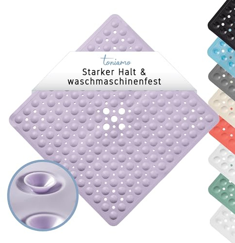 Toniamo Duschmatte rutschfest 53 x 53 cm Antirutschmatte Dusche Lavendel | Rutschmatte quadratisch mit Saugnäpfen, antibakteriell, schimmelresistent und maschinenfest für sicheren Halt in der Dusche