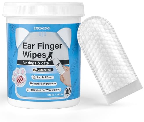 OBSEDE Dog & Cat Ear Wipes, 60 Count Finger Wipes for Gentle Cleaning & Itch Relief - Fresh Coconut Scent, Removes Wax & Odor – Daily Pet Grooming Supplies