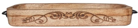 Divit Shilp Natural Wooden Tray, Serving Bowl for Salad, Veggies and Fruits, Large Deep Rectangular Tray with Handle