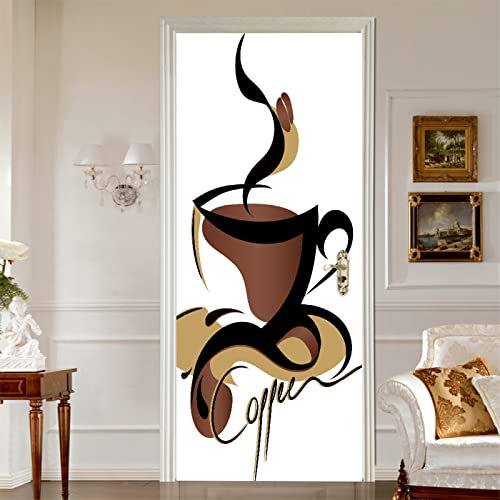 PLEETS Türtapete selbstklebend TürPoster abstrakter Kaffee Türaufkleber 77 x 200cm Türfolie Poster Fototapete Tapete Aufkleber DIY Wandbild PVC Wasserdichte Tapete