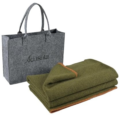 ACUSHLA Merino Wool Blanket - Wool Throw, Sofa Bed and Couch Large Bedspread, Versatile Blanket sofa throw for Bed, Cold Weather, Extra Large Throw –160x200 cm Army Green