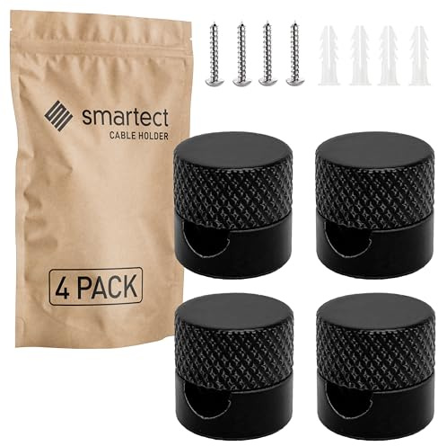 smartect Aluminium Wand- und Deckenpins 4 Stück für Textilkabel in Schwarz | Ø16 x 16mm Geriffelte Deckenbefestigung mit Schrauben und Dübeln, Affenschaukel Aufputz-Kabelhalter für eigenes DIY Projekt