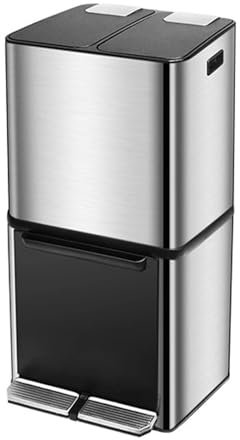 Pattumiera Pattumiera commerciale da cucina da 13 galloni con coperchio. Pattumiera a pedale per riciclaggio ordinata a tre scomparti con contenitore interno rimovibile ( Color : Silver , Size : 34L (