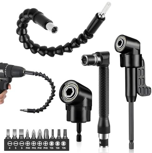 Rierousy 14 Stück 105°Winkelschrauber Vorsatz Adapter, Winkelaufsatz Set bit Verlängerung, Winkelaufsatz für Akkuschrauber, Biegsame Welle Bohrmaschine für Elektrische Winkelbohrer