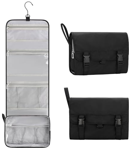 Twofold Trousse de toilette de voyage à suspendre - Trousse de rasage étanche - Grande trousse de maquillage - Organiseur de maquillage pour salle de bain - Noir, Noir , Trousse de toilette suspendue