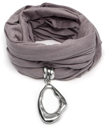 Vestopazzo Vlnet | Schal | Anhänger unregelmäßiger Tropfen oder Herz | 100% recyceltes Aluminium | Jersey Stoff beige / hellbraun | handgefertigt, Beige/Hellbraun, One size