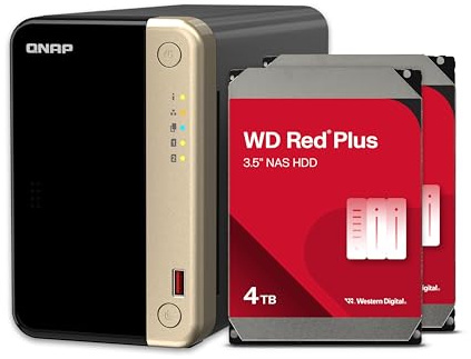 QNAP TS-264-8G-24WD-US NAS de Escritorio de Alto Rendimiento de 2 bahías con Capacidad de Almacenamiento de 4 TB, Paquete RAID1 WD Red Plus HDD preconfigurado