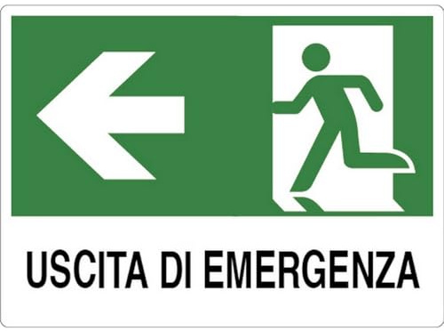 10PZ CARTELLO SEGNALETICO USCITA DI EMERGENZA SINISTRA cm. 30x20