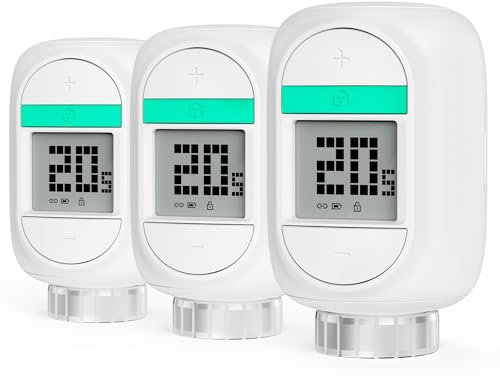 Winees Smart Heizkörperthermostat 3-teilig, mit Zeitplan, Fern-/Sprachsteuerung, Heizungsthermostat Kompatibel mit App, Alexa & Google Assistant (S2 SubG Hub erforderlich)