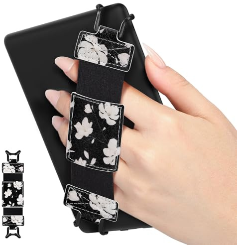 MoKo Dragonne Souple pour 6-8 Kindle eReaders Fire Tablet, Magnolia | Accessoires Liseuses pour 6-8 Kindle/Kobo/Sony Tablet, Dragonne Noire à Haute Élasticité et Légère,Cuir PU de Haute Qualité
