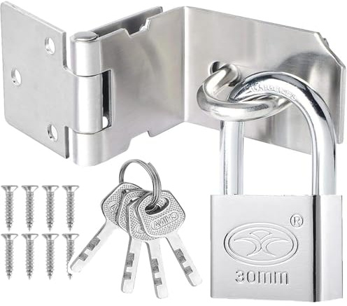 Litensh Pestillo de Cerradura de Puerta de Acero Inoxidable de 3 Pulgadas en Ángulo Recto de 90° con Candado, Cierre de Seguridad Packlock Pestillo de Cerradura, Pestillo de Cerradura de Puerta Extra