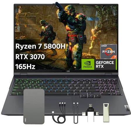 Lenovo Legion 5 Pro 16 WQXGA 165Hz Gaming Laptop, AMD Ryzen 7-5800H, 16GB RAM, SSD PCIe 1TB, tastiera retroilluminata RGB a 4 zone, webcam HD, Win 11 Home, nero, set di docking station da 128 GB