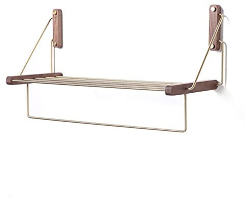 PLMNBQWE Handtuchhalter Handtuchständer Luxus Badezimmer Massivholz & Messing Handtuchhalter, Badezimmer Zubehör Set, Schwarz Walnuss Dusche Aufbewahrungsregal Handtuchhalter Wandbehang Handtuchregal