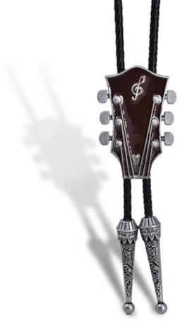 xbiez Cravate Bolo Américaine Unisexe Fait Main Émail Guitare Musique Pendentif Cowboy Corde Cuir Artificiel Collier Western, café, taille unique