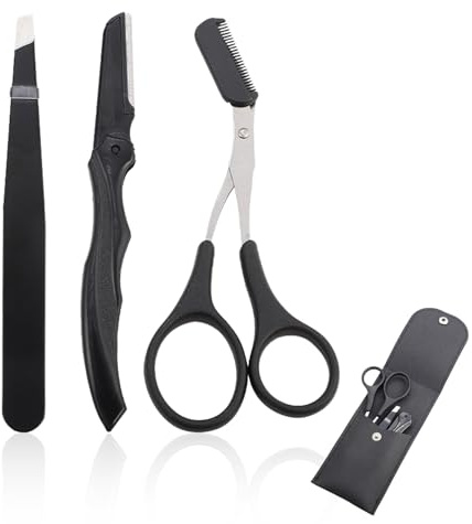 4 Stück Beauty Augenbrauenschere, Augenbrauen Trimmer Schere mit Kamm zum Kürzen Der Augenbraue und Wimpern für Frauen und Männer, Augenbrauenbürste Schere Beauty Tool(Schwarz)