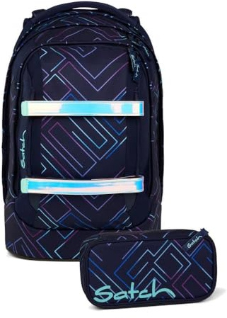 Satch pack Schulrucksack Set 2tlg. inkl. Schlamperbox (Purple Laser)