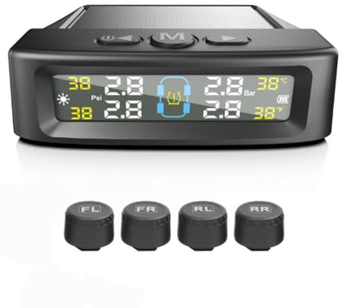 Vocdikficy Externe Reifendrucksensoren für Autos Solarbetriebenes TPMS Reifendruckkontrollsystem Reifendruckalarm Digitale Anzeige