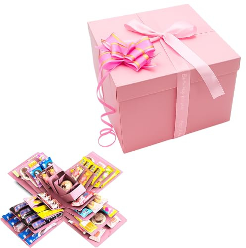 Explosionsbox, 5 lagig DIY Überraschungsbox, Geschenkbox zum Selbstbefüllen, kreative surprise box für Geburtstag und Hochzeit (Rosa)