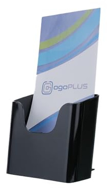 ogoPLUS 4 Stück DIN lang Prospekthalter Hochformat Schwarz – Prospektständer aus Polystyrol – Tischaufsteller & Wandhalterung – Infoständer Flyerhalter Werbeaufsteller Broschürenhalter für Büro