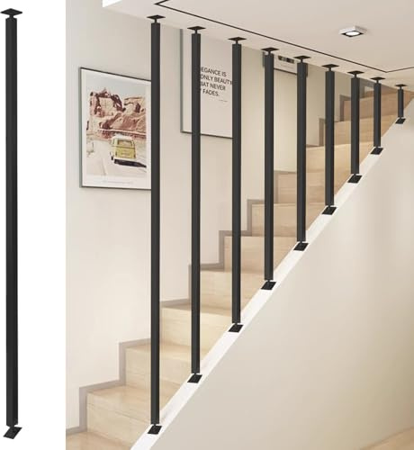 Lonmrrton Corrimano per Scale, ringhiera per Scale in Tubo Quadrato di Metallo Nero, balaustra in Ferro battuto, parapetto per Scale Interne ed Esterne, palo di Supporto di Sicurezza(30cm)