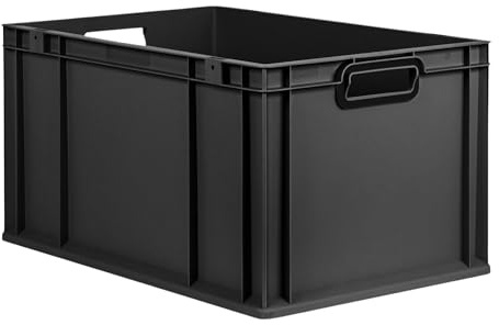 PROREGAL Eurobox NextGen Color | HxBxT 32x40x60cm | 65 Liter | Griffe schwarz offen | Verstärkter Boden | Schwarz | Eurobehälter, Transportbox, Transportbehälter, Stapelbehälter