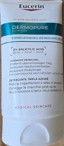 Eucerin DermoPure Clinical Triple Action Ansiktsrengöring 150 ml, anti-fläckar, fläckar och glans ansiktsskummedel med 2% Salicylsyra för fet och akne-benägen hud