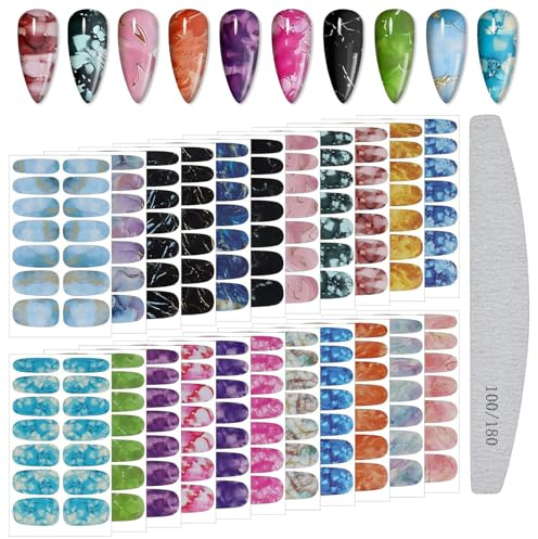 TOROKOM Marble Nail Art Strips Wraps, 12 Sheets Self-Adhesive Stickers | Full Wrap Foot Nail Polish Sticker Self-Adhesive Decals for Women Girls Pedicure DIY Nail Art Design