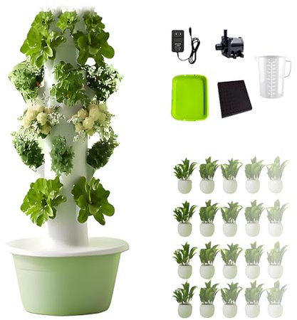 EpyGnom Hydroponic Tower Growing System Hydrokultur Turm Vertical Grow Tower Pflanzturm mit Pumpe und beweglichem Wassertank für Indoor Hydroponic Gardening Hydro Tower Green-5Layer
