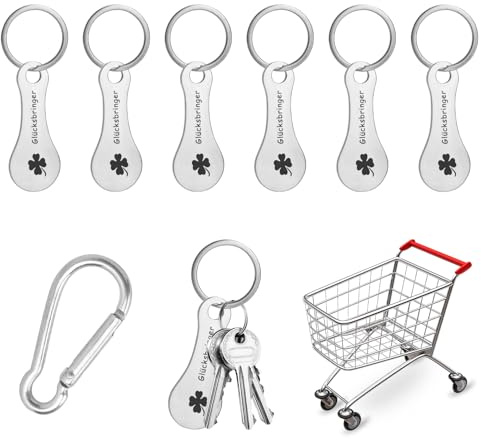 TMZELOA 6 stycken kundvagnslösare metall med karbinhakar, kundvagnslösare nyckelring, avtagbar shoppingskepp, lycka till shoppingskepp, nyckelring för presenter