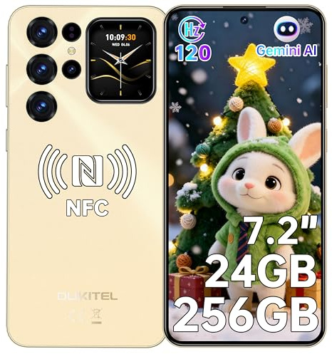 OUKITEL C68 Plus Téléphone Portable - 7.2 HD + Arrière Écran 64MP+8MP 24GO RAM+256GO ROM/TF 1TO Telephone Portable 6000mAh Android 15 Smartphone Empreinte Digitale/Face ID/Dual SIM/NFC/OTG/GPS - Or