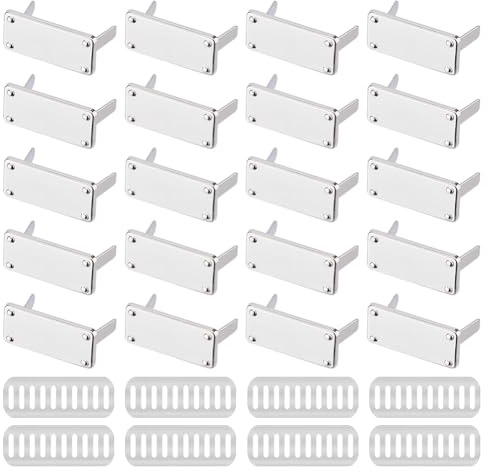 SUPERFINDINGS 20PCS Alloy Labels Rectangle Blank Stamping Tags 2.5x1.25cm Rectangle Blank Name Labels Handmade Logo Label with Shim for DIY Sewing Crafts Accessories Purses Bags Shoes,Platinum