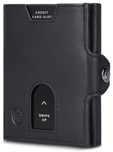 VON HEESEN Slim Wallet mit XXL Münzfach & RFID-Schutz - Leder Geldbeutel - Mini Geldbörse für Herren und Damen - Kartenetui Echtleder Karten Portemonnaie klein - Kreditkartenetui Schwarz (Waxy)