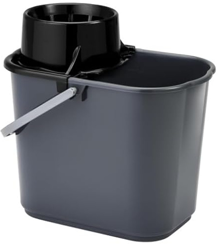 Vikan 16L Professional Grey Mop Bucket with Black Colour-Coded Wringer, Durable Plastic Cleaning Pail, Hygienic Heavy-Duty Complete Set for Commercial & Industrial Use