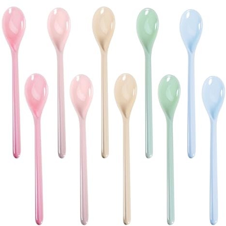10 Stück Plastik Löffel,Farbe Löffel Plastik, Mehrwegsuppenlöffel Anti Tropfen Kleine Plastiklöffel Für Wohnküche Kaffee Eier Eis Joghurt (18cm)